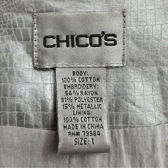 Chico’s Silver Metallic Embroidered Button Down Shacket Jacket - Picture 10 of 13